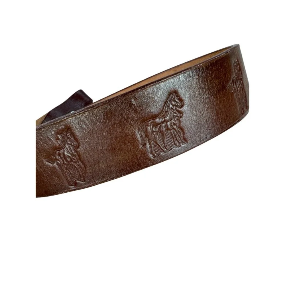 Vintage Brown Leather Horse Belt Size 36 Made in Mexico Western Equestrian